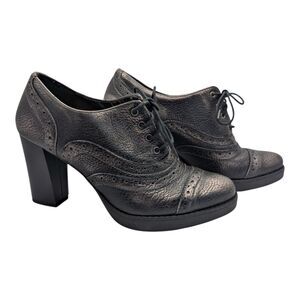 Stylish Black High Heel Brogue Oxfords Womens Witchy Shoes Metallic Black US 6.5
